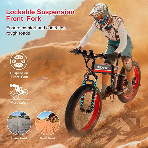 Electric Bike,26''Fat Tire Electric Bike with 48V 13Ah Removable Battery,750W Folding Electric Bike for Adults,30 MPH Electric Mountain Bike,Shimano 21 Speed E-Bike with Phone Charger Mount