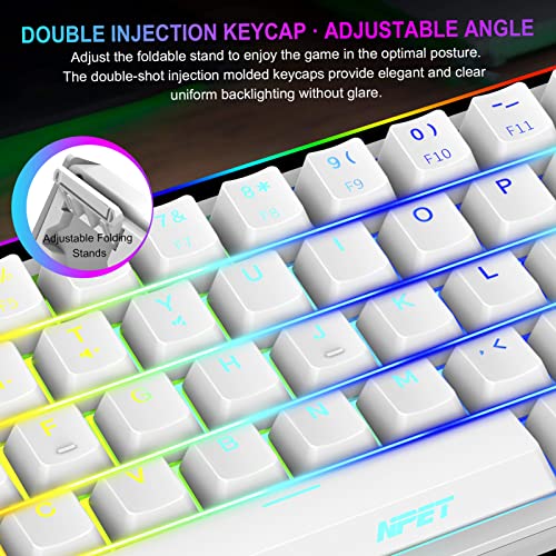 NPET K62 60% Gaming Keyboard, RGB Backlit Ultra-Compact Gaming Keyboard, Mini Wired Computer Membrane Keyboard for Windows PC Gamers(68 Keys, White)