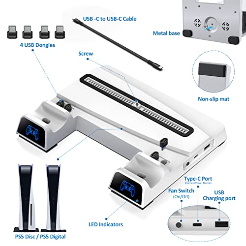 OIVO PS5 Cooling Station with Headset Holder for PS5 Disc & Digital Editions Consoles, PS5 Stand with Cooling Fan and Controller Charger, PS5 Accessories Vertical Stand with 10 Game Rack Organizer