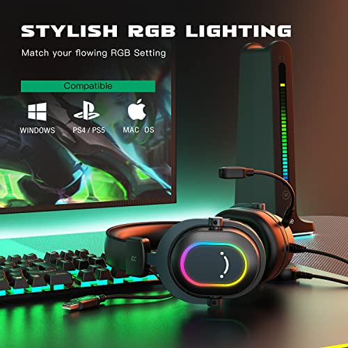 FIFINE Gaming Headset for PC-Wired Headphones with Microphone-7.1 Surround Sound Computer USB Headset for Laptop, Streaming Headphones on PS4/PS5, with EQ Mode, RGB, Soft Ear Pads - AmpliGame H6