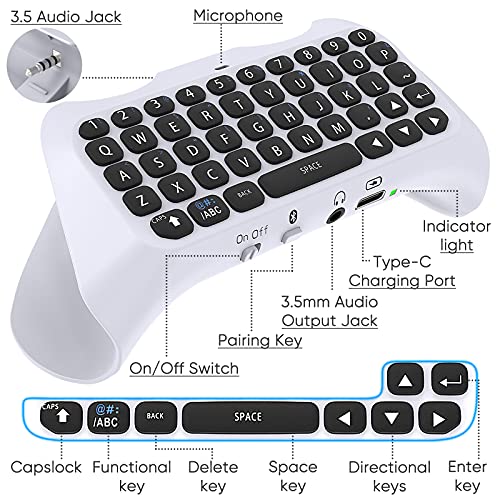 Wireless Controller Keyboard for PS5, Bluetooth 3.0 Mini Portable Gamepad Chatpad with Built-in Speaker & 3.5MM Audio Jack for Playstation 5 Voice Chat Board for Messaging and Gaming Live Chat