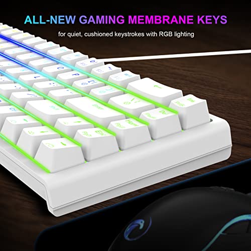 NPET K62 60% Gaming Keyboard, RGB Backlit Ultra-Compact Gaming Keyboard, Mini Wired Computer Membrane Keyboard for Windows PC Gamers(68 Keys, White)