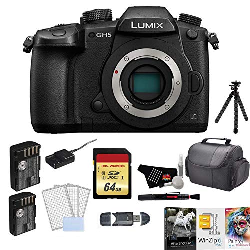 Panasonic Lumix DC-GH5 Mirrorless Micro Four Thirds Digital Camera (Body Only) Bundle with Battery + 64GB Memory Card + Corel Mac Software Kit and More