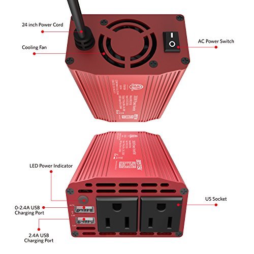 BESTEK 300W Power Inverter DC 12V to 110V AC Car Inverter with 4.2A Dual USB Car Adapter