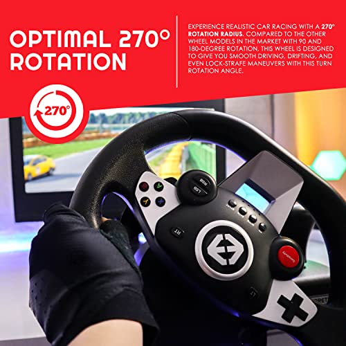 FURY GT-EV3 Racing Wheel and Pedals for PC, PS4, and Nintendo Switch Games - Gaming Steering Wheel with High Vibration Feedback, Adjustable Clamp and FREE Sack Bag by EVORETRO