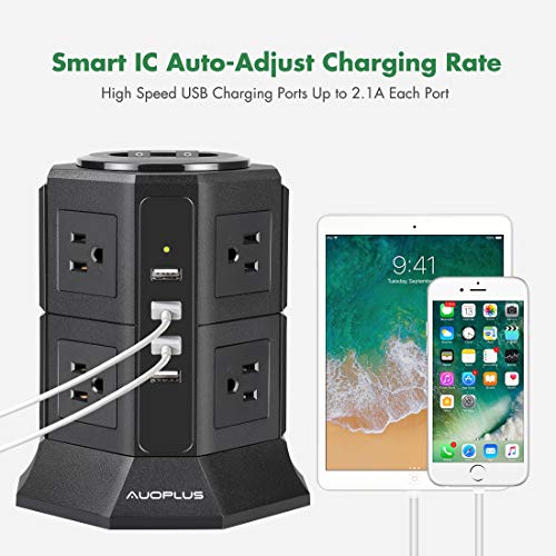 Power Strip Tower Surge Protector with USB, AUOPLUS Desktop Charging Station, 6.6 Ft Extension Cord, 8 Outlets with 4 USB Ports[1050J/1250W/10A], Overload Protection for Home Office Dorm