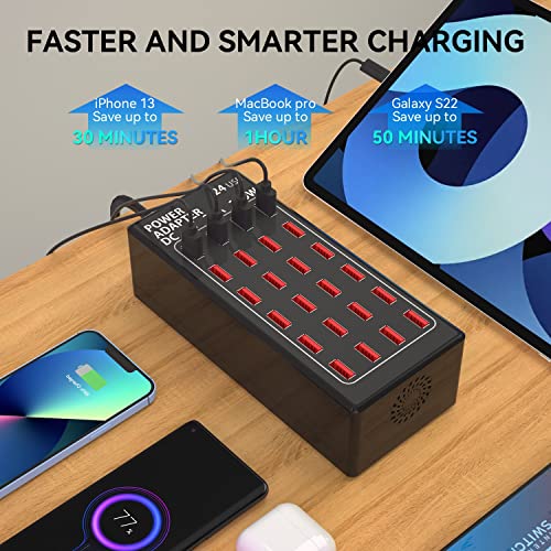 USB Charging Station,Cinlinso 24 Port 100W(20A) USB Charger Family-Sized Desktop USB Rapid Charger,Multiple USB Charging Station for iPhone iPad Samsung Galaxy Smart Phone Kindle Tablet and More