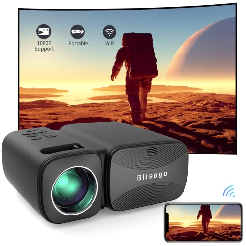 Movie Projector, Glisogo Projector with WiFi and Bluetooth 1080P Supported Mini Projector with 210" Large Display, 7500Lumens LCD Home Theater PS4, TV Stick, Smartphone, USB, SD Card Supported