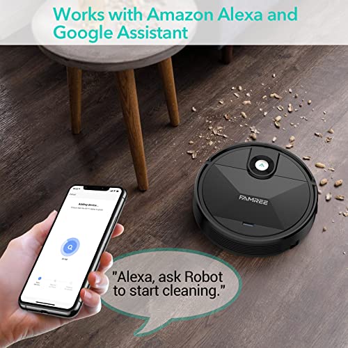 Famree MT-200 Robot Vacuum Cleaner, 1800Pa Strong Suction WiFi/App Self-Charging Robotic Vacuums Quiet Mini Vacuum for Hard Floor, Low/Medium-Pile Carpets