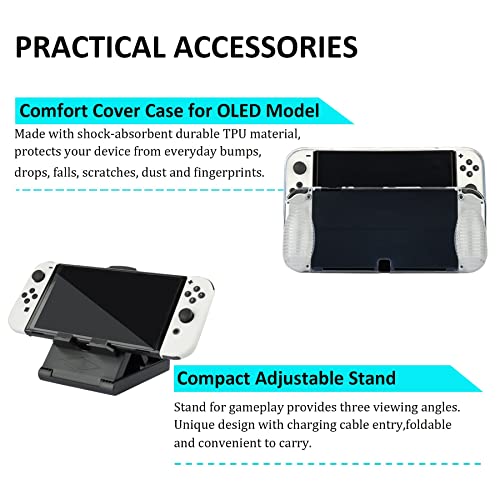 Accessories Bundle for Nintendo Switch OLED Model(2021): Super Kit with Carrying Case, Screen Protector, Steering Wheels, Joycon Grips, Charging Dock, Playstand, Protective case and More (23 in 1)