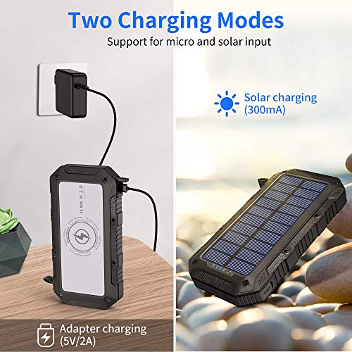 Solar Power Bank 26800mAh, Powdeom Solar Charger 4 Outputs USB 3.0 Quick Charge Qi Wireless Portable Charger Battery Pack with LED Flashlight for iPhone, Tablet, Samsung and Outdoor Camping