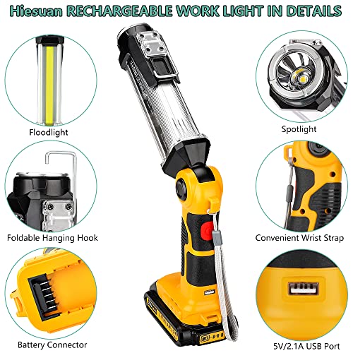 Cordless LED Work Light for Dewalt 20V Max Li-ion Battery, Hiesuan 35W 2000LM Outdoor Flashlight Portable Camping Lanterns with Hook, 90°Rotatable for Car Repairing, Job Site Lighting, Emergency