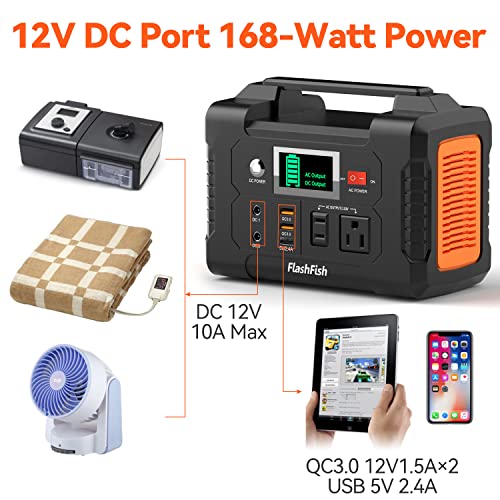 200W Portable Power Station, FlashFish 40800mAh Solar Generator with 110V AC Outlet/2 DC Ports/3 USB Ports, Backup Battery Pack Power Supply for CPAP Outdoor Advanture Load Trip Camping Emergency.