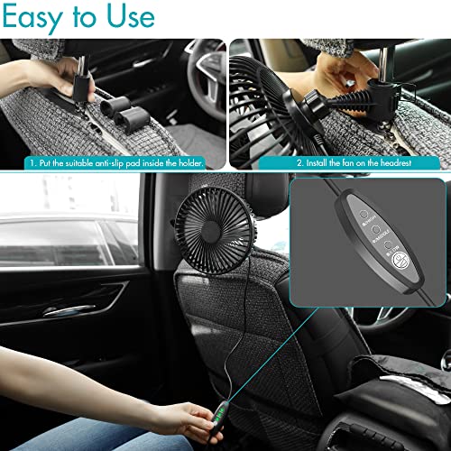 Car Fan for Backseat, 6-inch USB Powered Car Seat Fan, 3 Speeds & 360° Rotatable, Powerful Air Circulation Fan with Adjustable Holder for Vehicles like Sedan, SUV, RV, Pickup