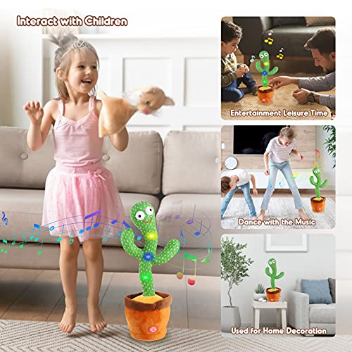 Kids Dancing Talking Cactus Toys for Baby Boys and Girls, Talking Sunny Cactus Toy Electronic Plush Toy Singing, Record & Repeating What You Say with 120 English Songs and LED Lighting for Home Decor