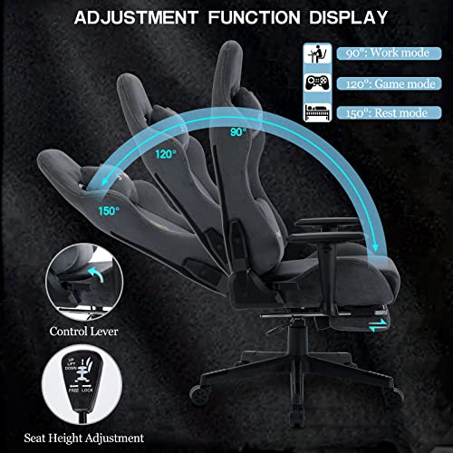 symino Gaming Chair Breathable Alcantara Office Chair Ergonomic PC Chair Racing Style Computer Chair with Adjustable Armrest, Adjustable Swivel Task Chair with Footrest