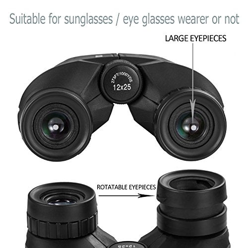 occer 12x25 Compact Binoculars with Clear Low Light Vision, Large Eyepiece Waterproof Binocular for Adults Kids,High Power Easy Focus Binoculars for Bird Watching,Outdoor Hunting,Travel,Sightseeing