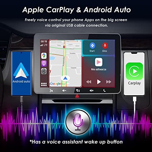 Carplay Stereo Bluetooth Car Radio: 9" Single Din Android Auto Audio - IPS Floating Touchscreen MP5 Player with Mirrorlink Backup Cam FM AM USB SD Aux 16 Band EQ Sub 2.1A Quick Charge