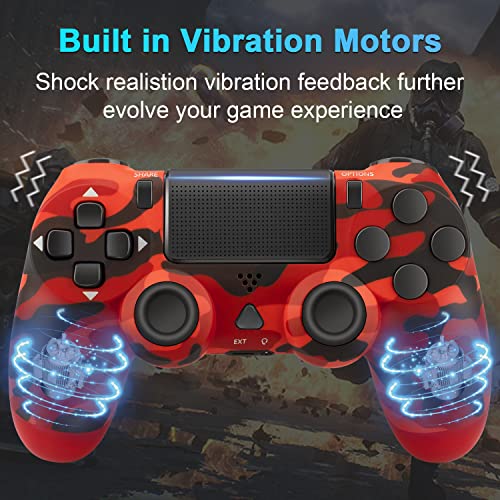 OUBANG Remote Work with PS4 Controller, Red Camo Gamepad Compatible with Playstation 4 Controllers, Wireless Game Control for PS4 Controller Pro, Pa4 Controller for Playstation 4 Slim Camouflage Gift