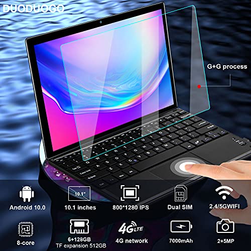 5G WiFi 2 in 1 Tablet 10 inch Android 10.0 Tablets Octa-Core Processor with Keyboard Mouse Case, 6GB RAM 128GB ROM/512G Expansion Tablet PC,Dual SIM, Bluetooth, GMS Certified Tablet