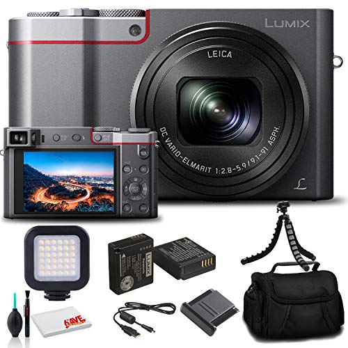 Panasonic Lumix DMC-ZS100 Digital Camera (Silver) (DMC-ZS100S) - Bundle - with LED Video Light + DMW-BLE9 Battery + Soft Bag + 12 Inch Flexible Tripod + Cleaning Set