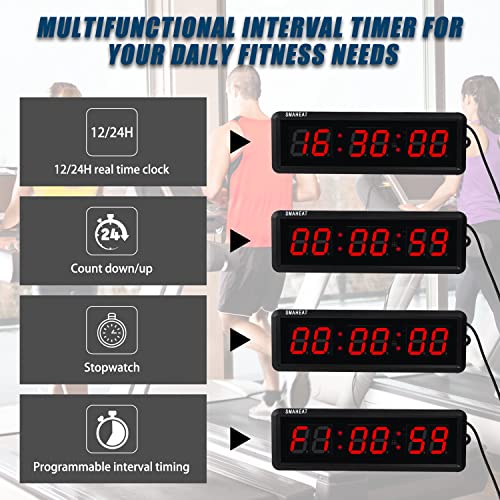 SMAHEAT 1.5" Electronic Fitness Timer, Interval Timer with Clear LED, Stopwatch with Remote Control for School/Quiz/Home Workout/Gym/Weight Room