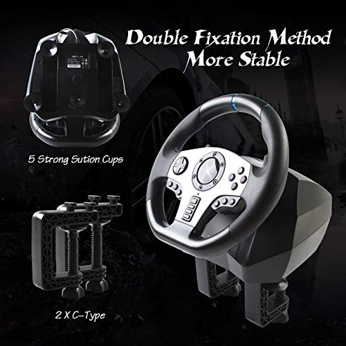 Game Racing Wheel, PXN V9 270°/900° Adjustable Racing Steering Wheel, with Clutch and Shifter, Support Vibration and Headset Function, Suitable for PC, PS3, PS4, Xbox One, Nintendo Switch.