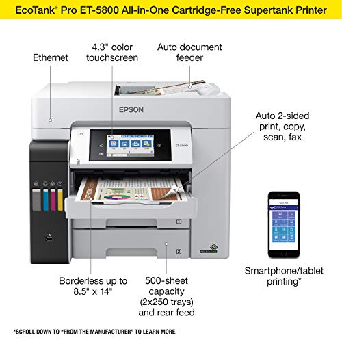 Epson EcoTank Pro ET-5800 Wireless Color All-in-One Supertank Printer with Scanner