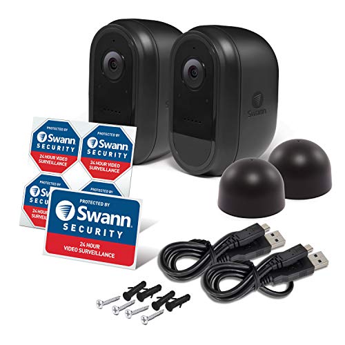 Swann Indoor/Outdoor Wireless 1080p WiFi Security Camera 2 Pack, 100% Wire-Free Home Surveillance, Heat & Motion-Sensing, Night Vision, Smart Mobile Alerts with Face Recognition, Black, SWIFI-CAMBPK2