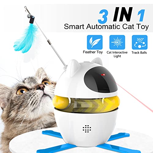Interactive Cat Toys for Indoor Cats Kitten,3 in 1 Automatic Cat Toys with Cat Feather Toys,Cat Laser Toys,Cat Toy Balls,USB Rechargeable Electronic Cat Toy,Pet Exercise Toys with Feather and Bell