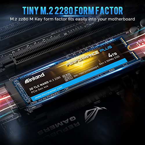 INLAND Performance Plus 4TB PS5 SSD PCIe NVMe 4.0 x 4 M.2 2280 TLC 3D NAND Internal Solid State Drive, R/W Speed up to 7200MB/s and 6800MB/s, 3000 TBW