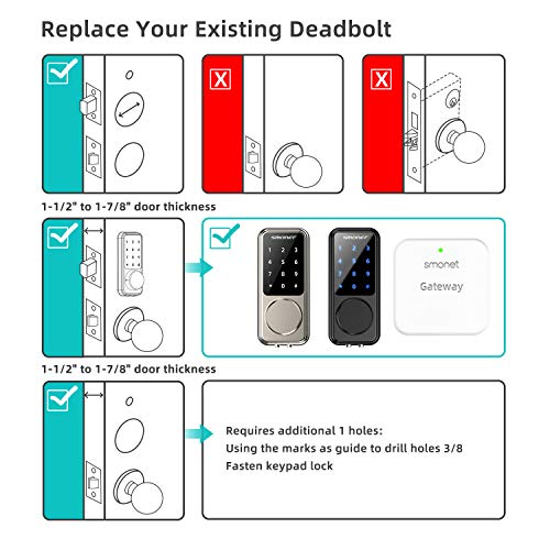 Smart Lock, SMONET Touchscreen Keypad Deadbolt, Keyless Door Entry for Exterior Door, Passcode Code Front Door Lock, WiFi Door Lock Compatible with Alexa, Bluetooth Deadbolt Lock for Home Office