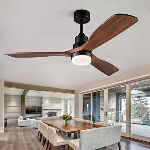 BOJUE 52” Ceiling Fans with Lights Remote Control,Indoor Outdoor Wood Ceiling Fan with 3 Blade for Patio Living Room, Bedroom, Office, Summer House, Etc