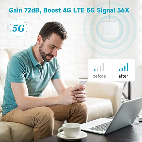 Cell Phone Booster for Home - Up to 5,500 Sq. Ft | Boosts 5G & 4G LTE for All Carriers - Verizon, AT&T, T-Mobile & More | Cell Phone Signal Booster with 2 Indoor Antennas | FCC Approved