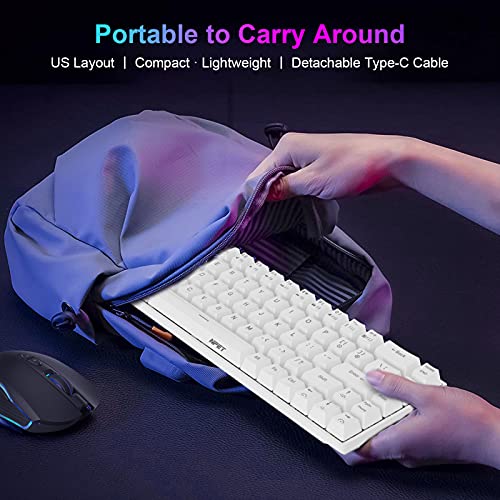 NPET K61 60% Mechanical Gaming Keyboard, RGB Backlit Ultra-Compact Gaming Keyboard, Mini Wired Computer Keyboard with Brown Switches for Windows PC Gamers (68 Keys, White)