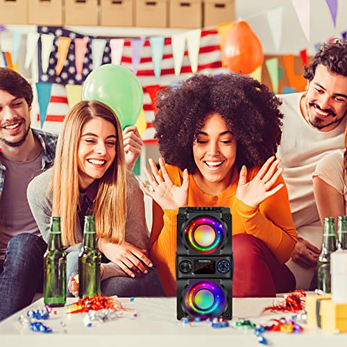 Bluetooth Speaker, 40W (60W Peak) Portable Wireless Speaker with Colorful Lights, Double Subwoofer Heavy Bass, FM Radio, MP3 Player, Bluetooth 5.0, Loud Stereo Speaker for Home Outdoor Party Camping