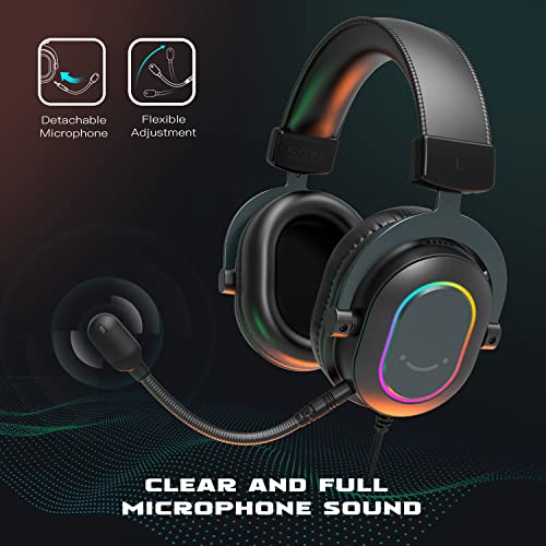 FIFINE Gaming Headset for PC-Wired Headphones with Microphone-7.1 Surround Sound Computer USB Headset for Laptop, Streaming Headphones on PS4/PS5, with EQ Mode, RGB, Soft Ear Pads - AmpliGame H6