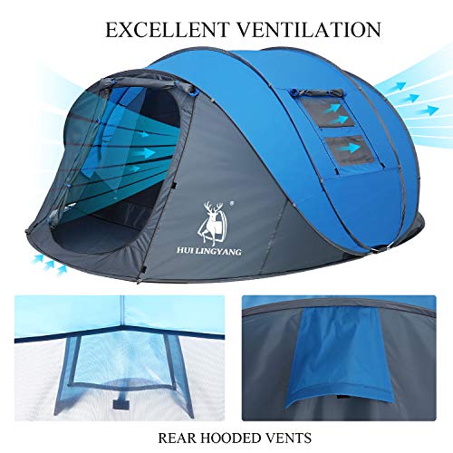 HUI LINGYANG 6 Person Easy Pop Up Tent,12.5’X8.5’X53.5'',Automatic Setup,Waterproof, Double Layer,Instant Family Tents for Camping,Hiking & Traveling,Blue