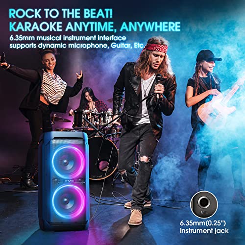 W-KING 100W Bluetooth Speakers V5.3, Portable IPX6 Waterproof Party Speaker Loud with Deep Bass/110dB Huge Sound/DSP, Karaoke Outdoor Boombox with Lights/Mic&Guitar Port/ECHO/USB Port/Adapter Included