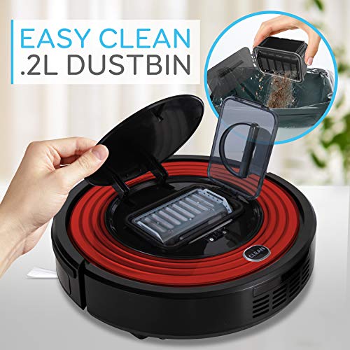 Robot Vacuum Cleaner and Dock - 1500pa Suction w/ Scheduling Activation and Charging Dock - Robotic Auto Home Cleaning for Carpet Hardwood Floor Pet Hair & Allergies Friendly - Pure Clean PUCRC95, Red