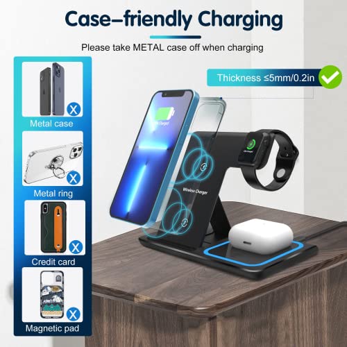 Wireless Charger, 3 in 1 Fast Wireless Charging Station Compatible with iPhone 14/13/12/11/Pro/XS/XR/SE/8 Plus 18W Wireless Charger Stand Dock Compatible with Apple Watch Series 8/7/6/5/4/3/2/AirPods