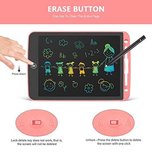 LCD Writing Tablet 10 Inch Toddler Doodle Board ,Colorful Drawing Tablet, Erasable Reusable Electronic Painting Pads, Educational and Learning Kids Toy for 3 4 5 6 Year Old Boys and Girls(Pink)