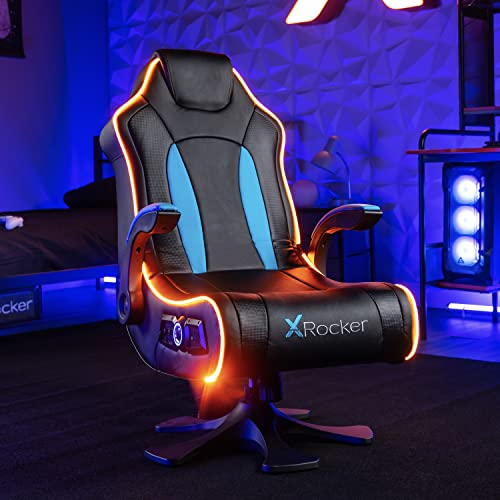 X Rocker, 5134201, CXR3 2.1 Dual Audio LED Gaming Chair with Flip-Up Arms, 32.1 x 24.8 x 40.55, Black/Teal/LED