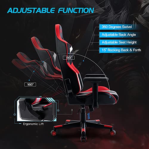 S*MAX Gaming Chair with Wide Seat Ergonomic Computer Gamer Chair with 4D Armrest Creamy PU Leather Headrest and Lumbar Support Racing Style High Back Video Game Chairs for Adults Black and Red