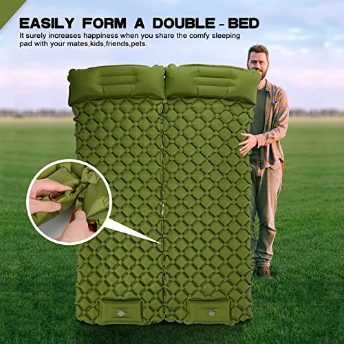 Camping Sleeping Pads, Large Ultralight Camping Mat with Pillow Built-in Pump, Waterproof Compact Inflatable Camping Mattress for Backpacking, Hiking, Traveling(Green)