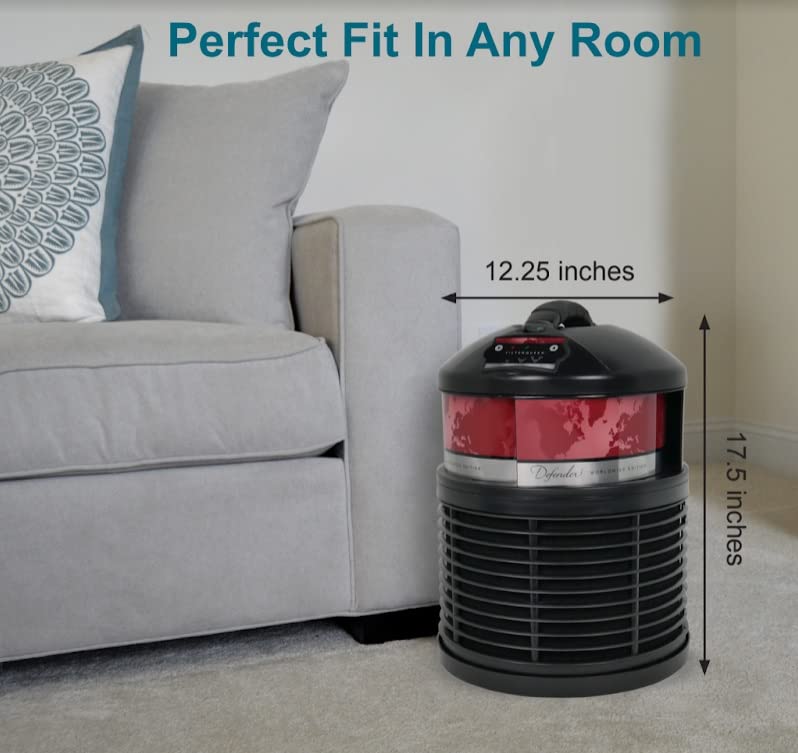 Filter Queen Defender Air Purifier, Red, 3x HEPA, FDA Cleared, Air Purifier For Home, Large Rooms, Pets, Smoke, Mold, Odors