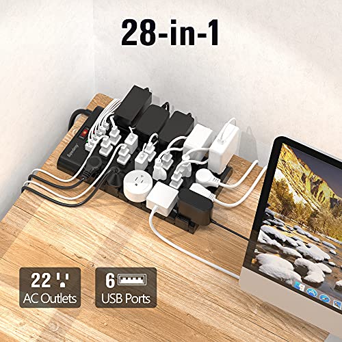 Power Strip, SUPERDANNY Surge Protector with 22 AC Outlets and 6 USB Charging Ports, 1875W/15A, 2100 Joules, 6.5Ft Flat Plug Heavy Duty Extension Cord for Home, Office, Dorm, Gaming Room, Black