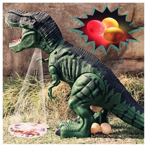 Electronic Walking Dinosaur Robot LED Light Projects A Graphic On The Ground Realistic Dinosaur Can Lays Eggs Moves Head While Making Roaring Sound Dinosaur T-oy Gift for Boy Girl (Green)