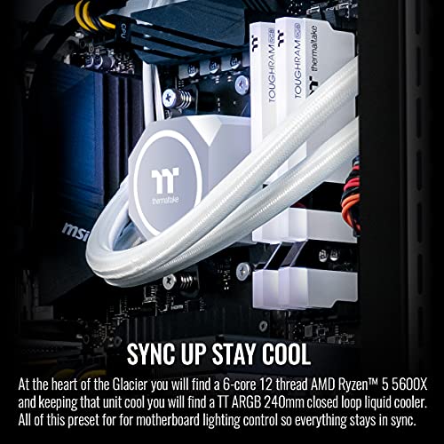 Thermaltake Glacier 360 Liquid-Cooled PC (AMD Ryzen 5 5600X, RTX 3060, 16GB RGB 3600Mhz DDR4 ToughRAM RGB Memory, 1TB NVMe M.2, WiFi, Win 10 Home) Gaming Desktop Computer S3WT-B550-G36-LCS