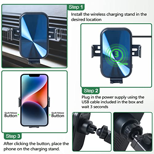 Risingstar Wireless Car Charger, 15W Fast Wireless Car Charger Mount, Auto-Clamping Alignment Windshield Dashboard Air Vent Cell Phone Holder for iPhone 14/13/12/11/pro/X/8, Samsung S20/S10/S9/S8